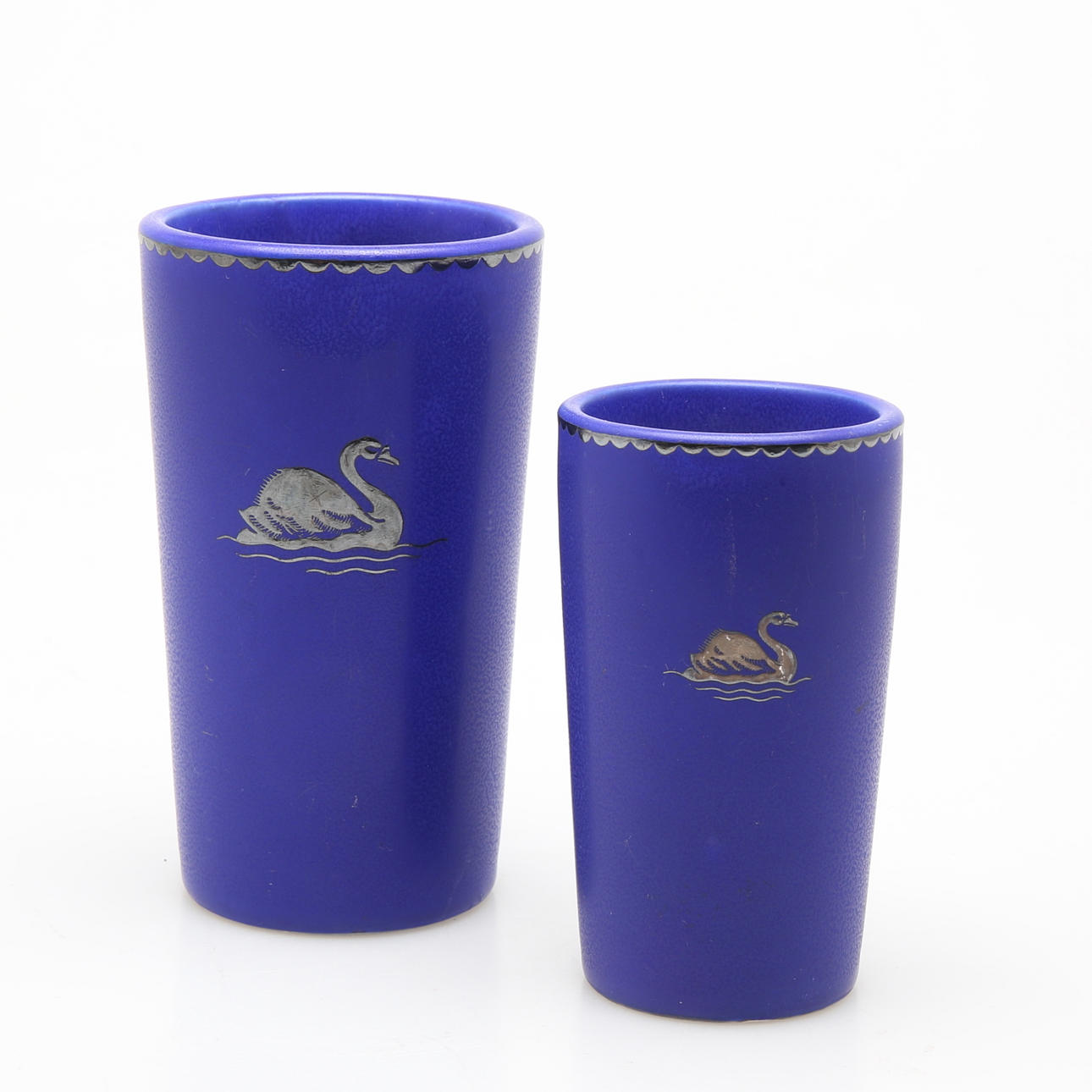 VASES, 2 pcs, ceramic, silver decor, signed GN, Silva, Gefle.