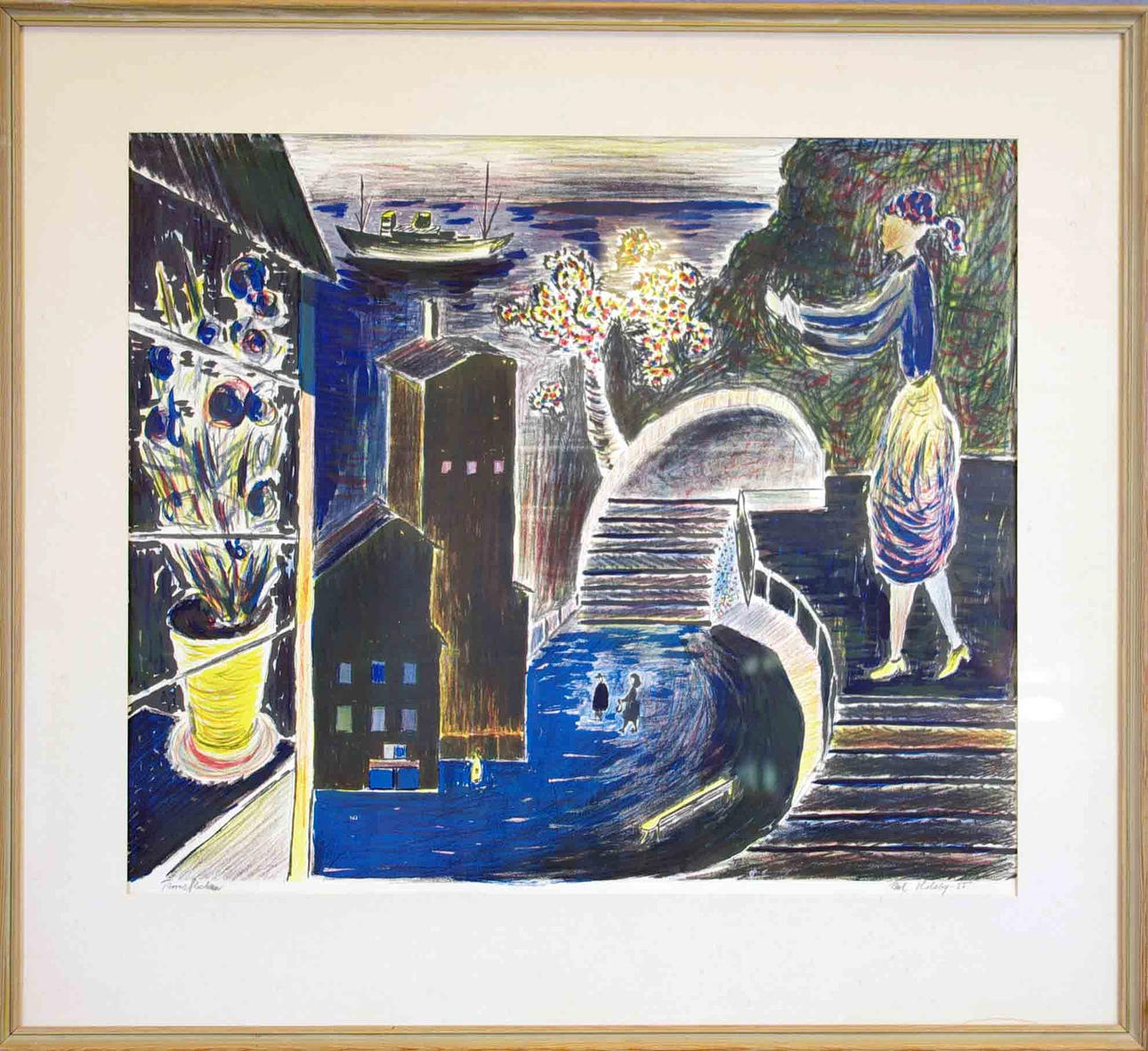 PAUL HOLSBY. "Terassflickan", grafiskt blad.