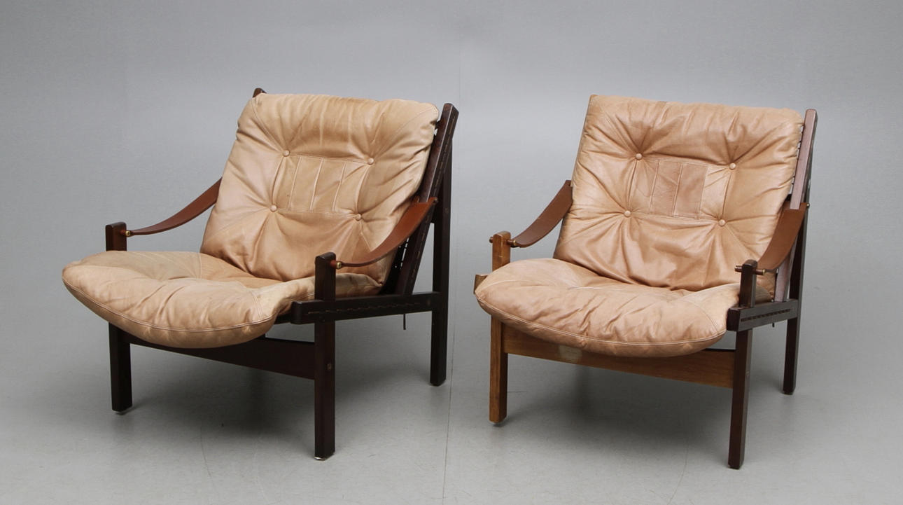 FÅTÖLJER, ett par, safarimodell, Norge, 1960 tal.