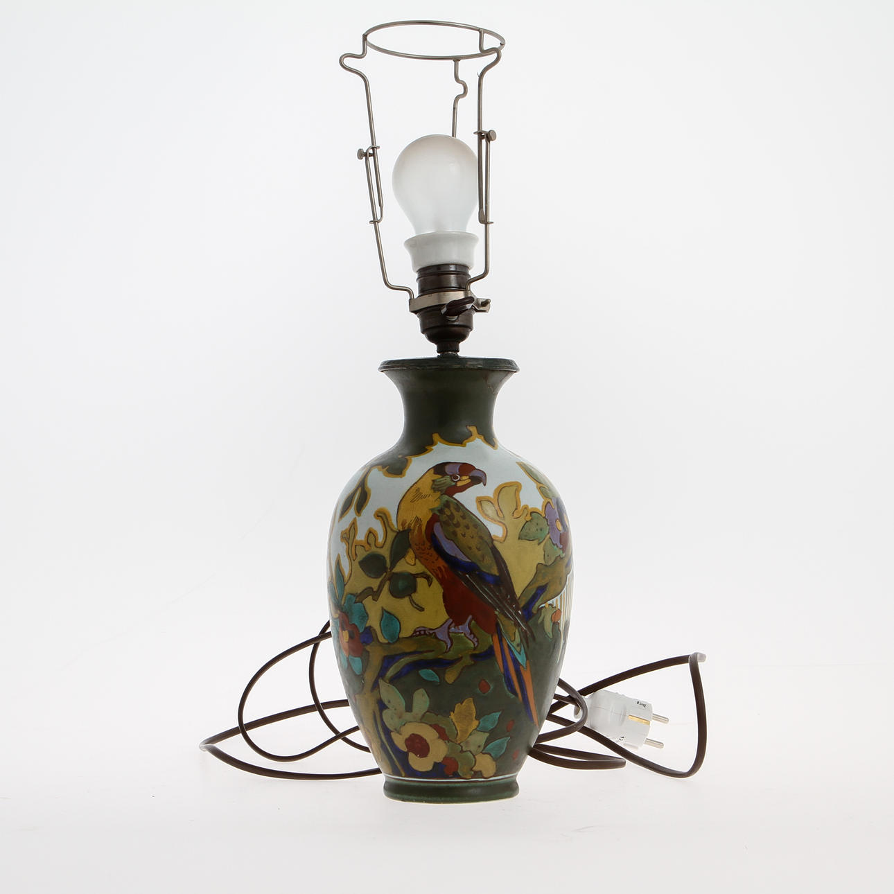 LAMPFOT, omgjord vas. Glaserat lergods. Gouda, Holland. 1910-20-tal.