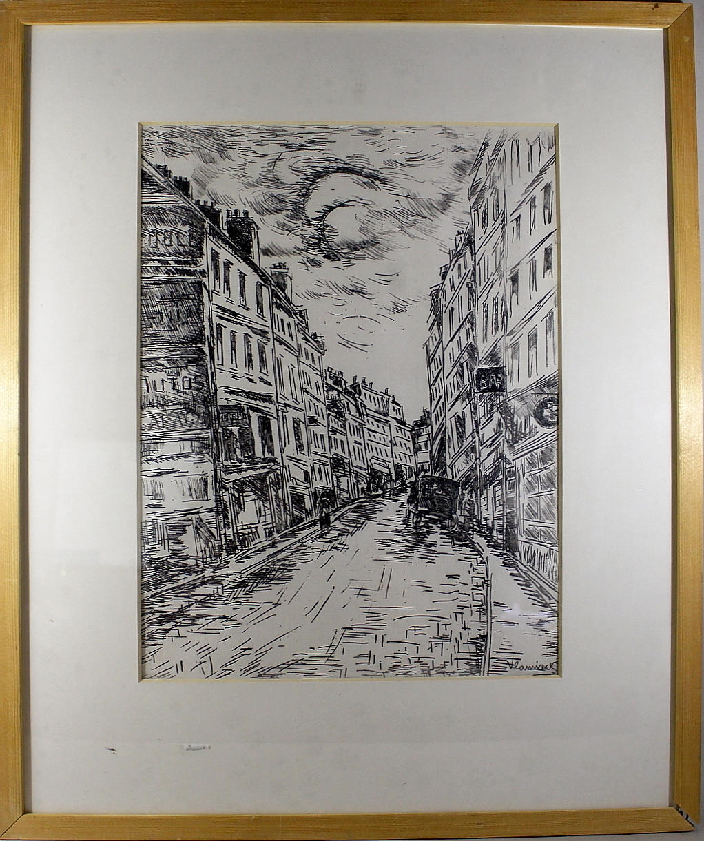 MAURICE DE VLAMINCK. etching, street view, signed.