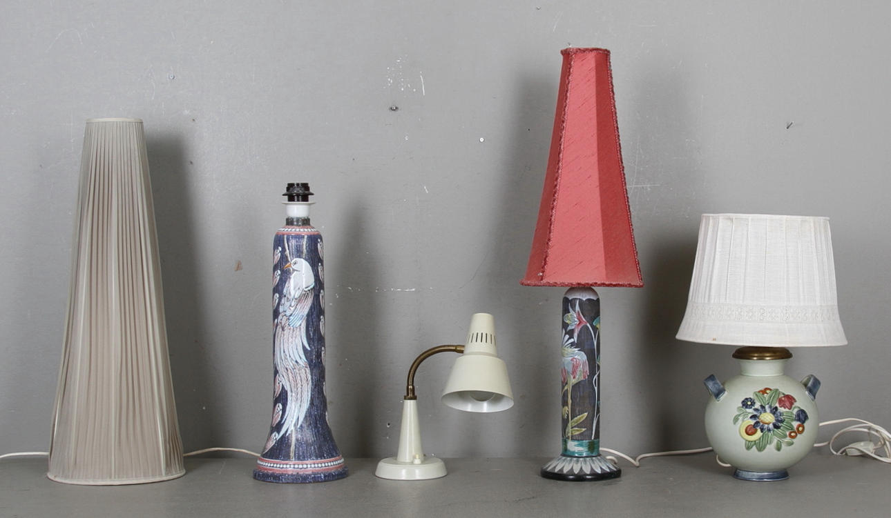 BORDSLAMPOR, 4 st, keramik och metall, rörstrand samt tilgmans, 1960 tal.
