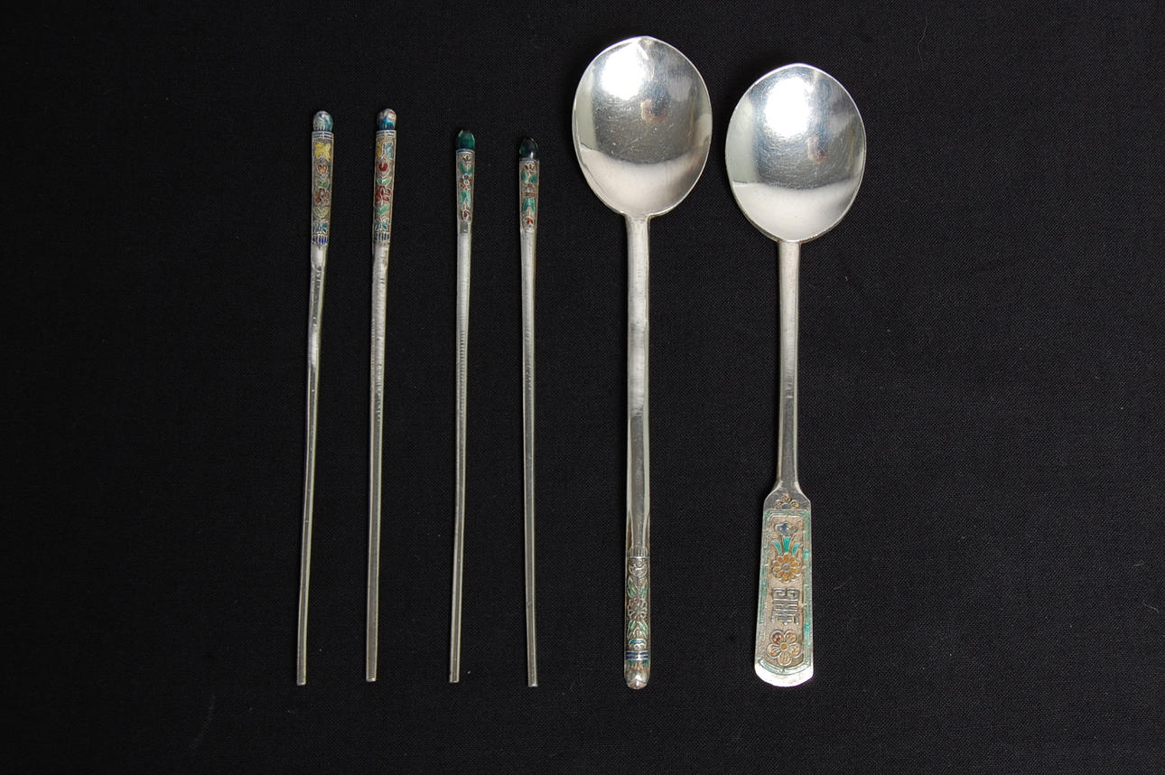 ÄTPINNAR, 2 par, SKEDAR, 2 st , silver, Kina / Korea.