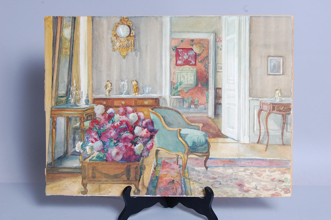 HEDVIG TEGNÉR. akvarell, interiör " Länsresidenset Östersund ".