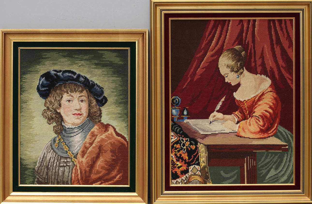 BRODERADE TAVLOR, 2 st, 1900-tal.