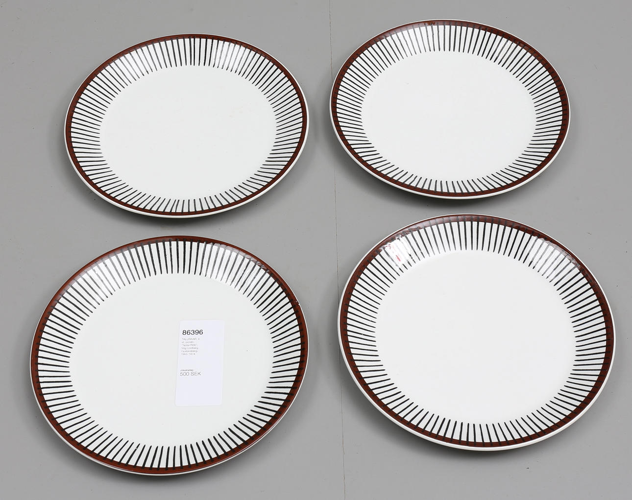 STIG LINDBERG. TALLRIKAR, 5 st, flintgods, "Spisa Ribb", Gustavsberg, 1955-1974.