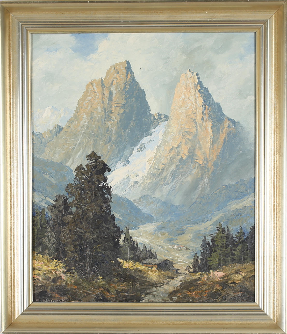 OIDENTIFIERAD KONSTNÄR. Bergslandskap. Olja på duk. Signerad A P Wegener.