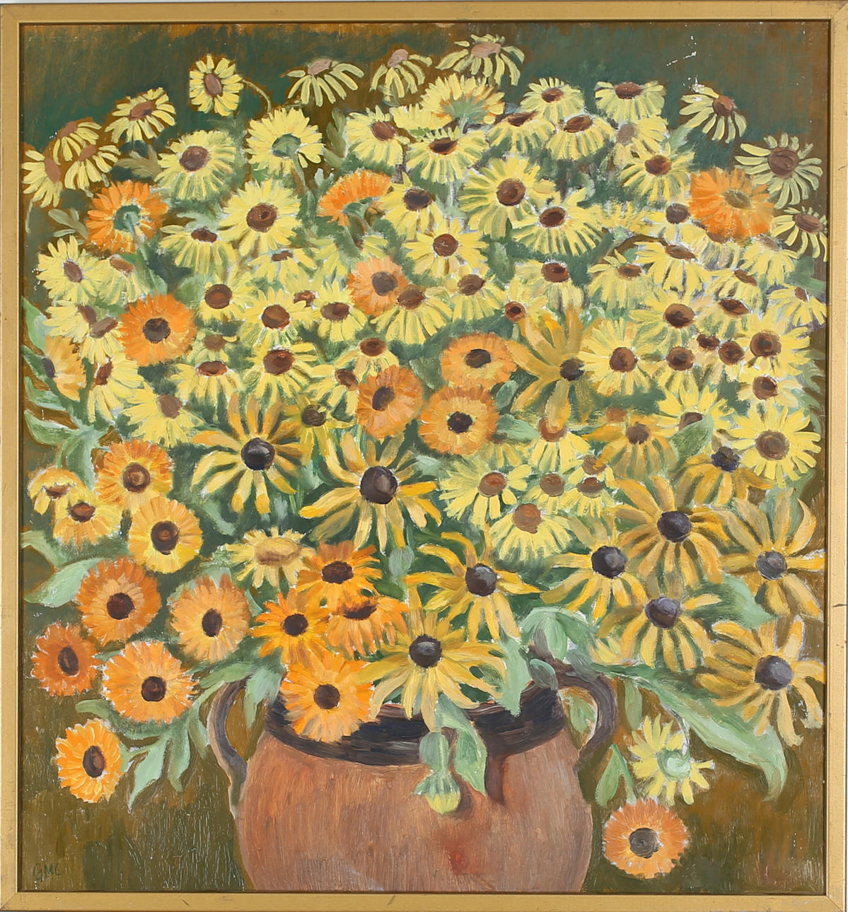 GERTRUD CARLSSON. Blomsterstilleben. Olja på pannå. Signerad GML.