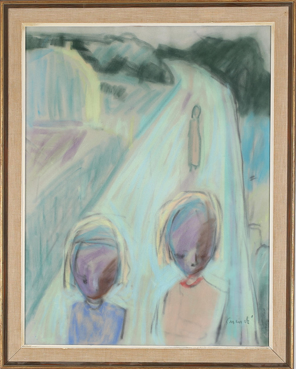CURT CARENDI. Barn på vägen. Pastell. Signerad.