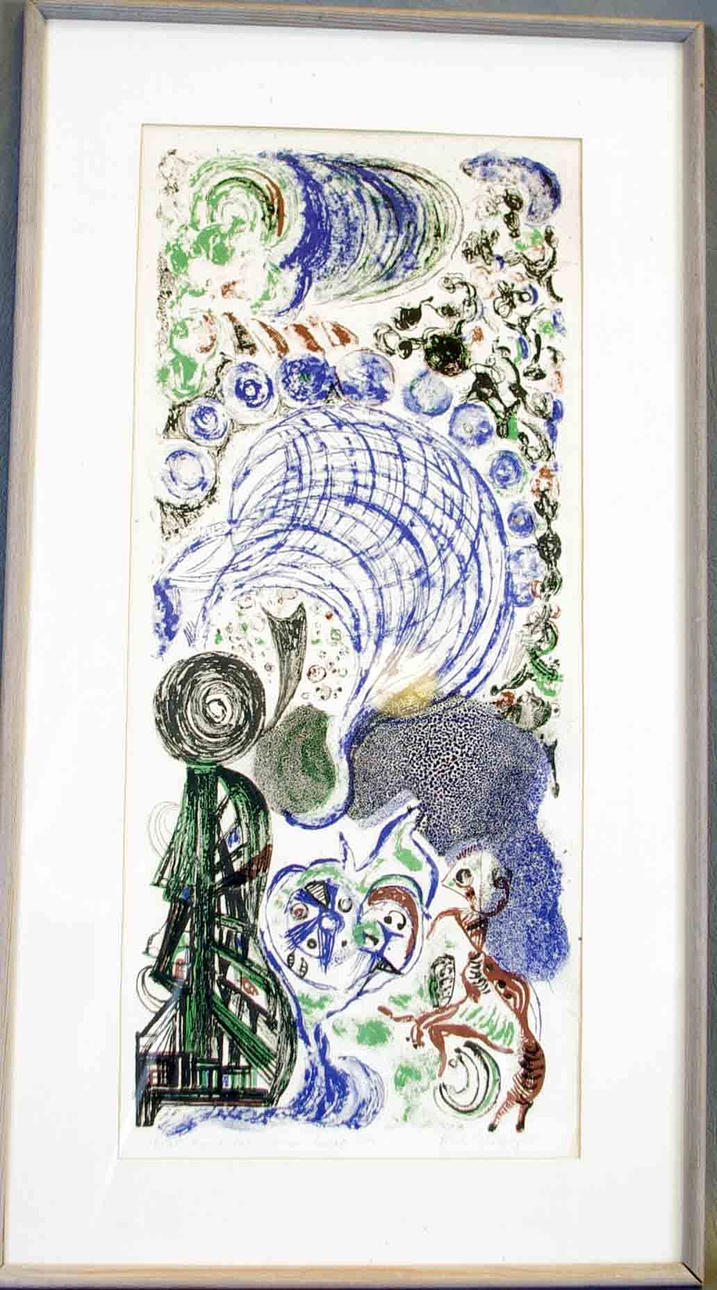 PAUL HOLSBY. "Rymdstationen", färglitografi.