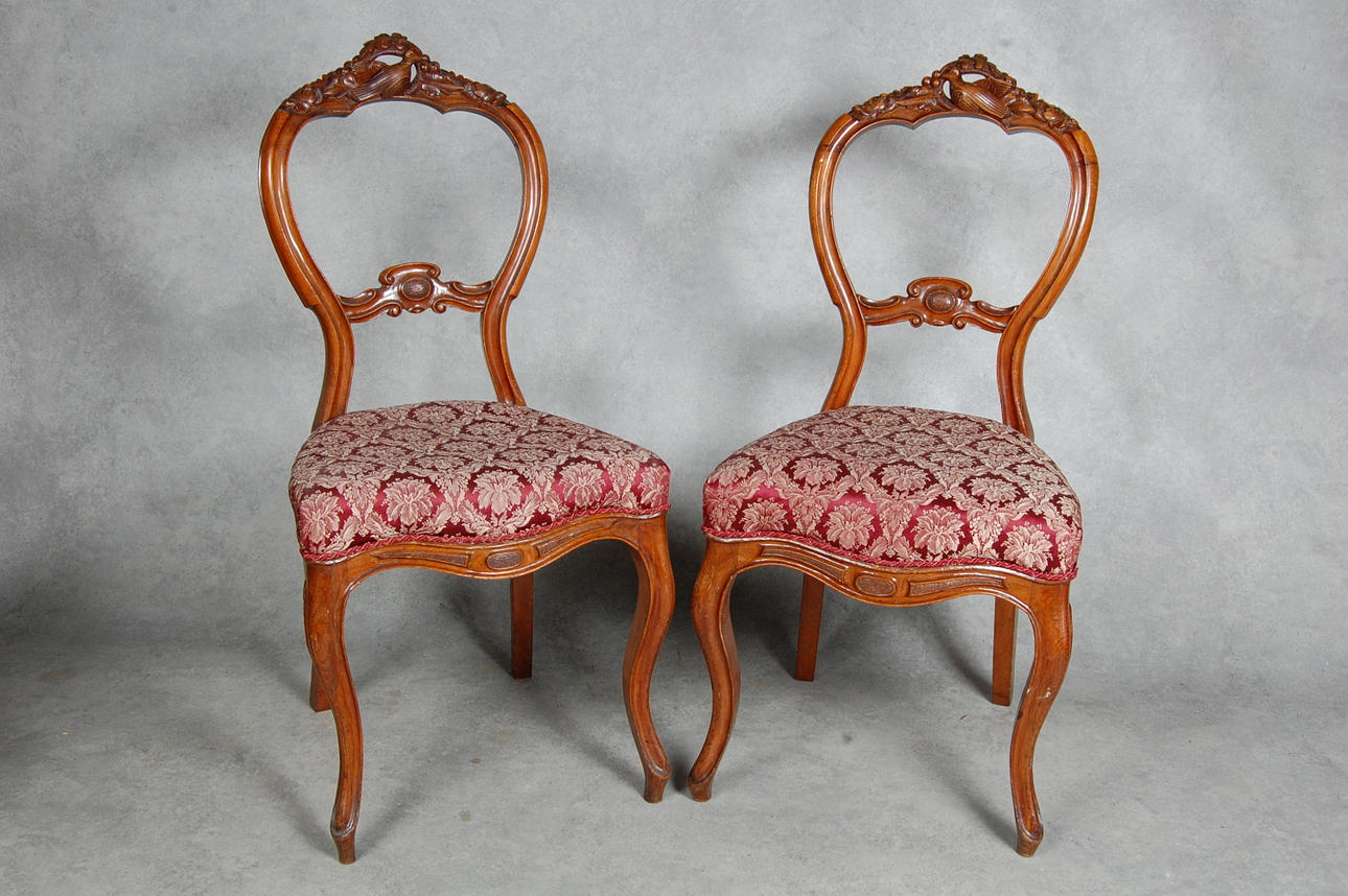 STOLAR, 1 par, nyrokoko, med skurna fåglar, 1800-tal.