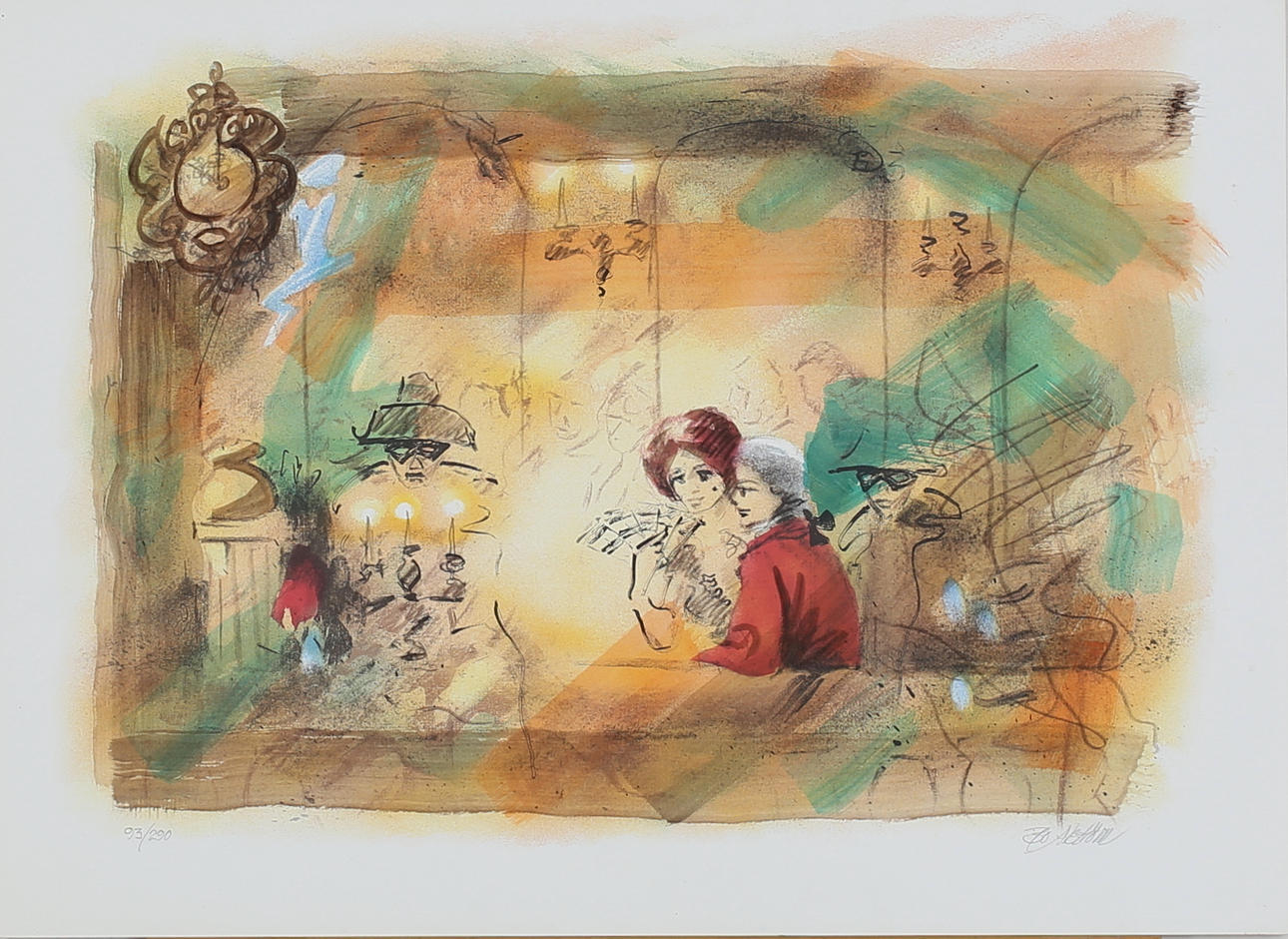 BO ÅSTRÖM. På caféet. Färgserigrafi. Signerad. 93/290.