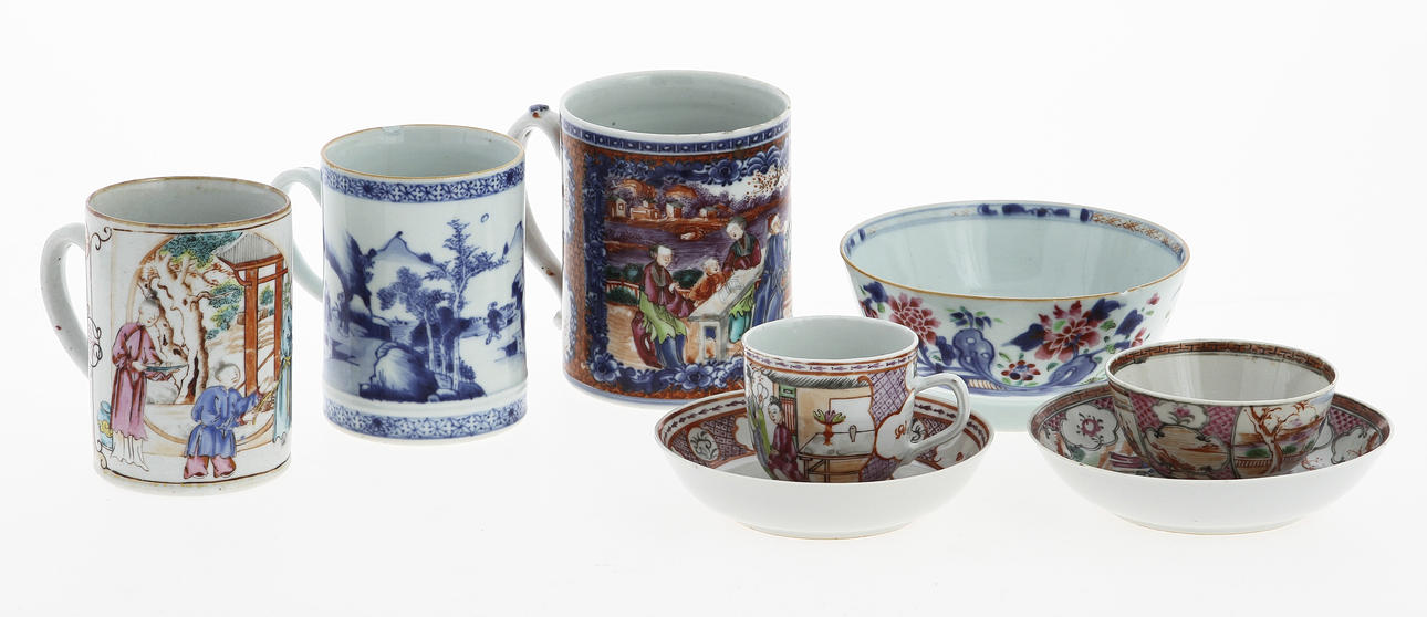 PARTI PORSLIN, 6 delar, Kina, 1700-tal.