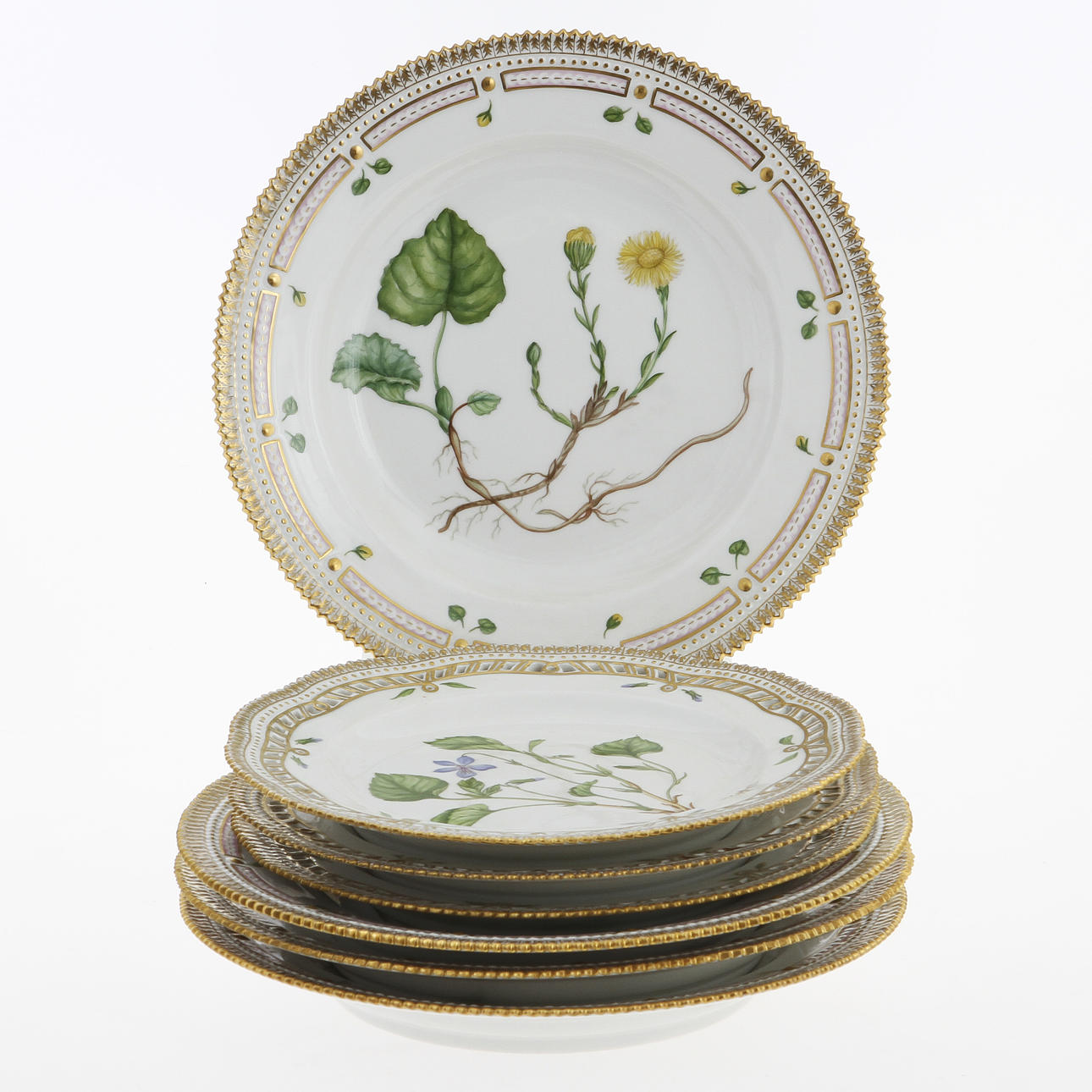 TALLRIKAR, 4+3, porslin, "Flora Danica", Kongelig Dansk.