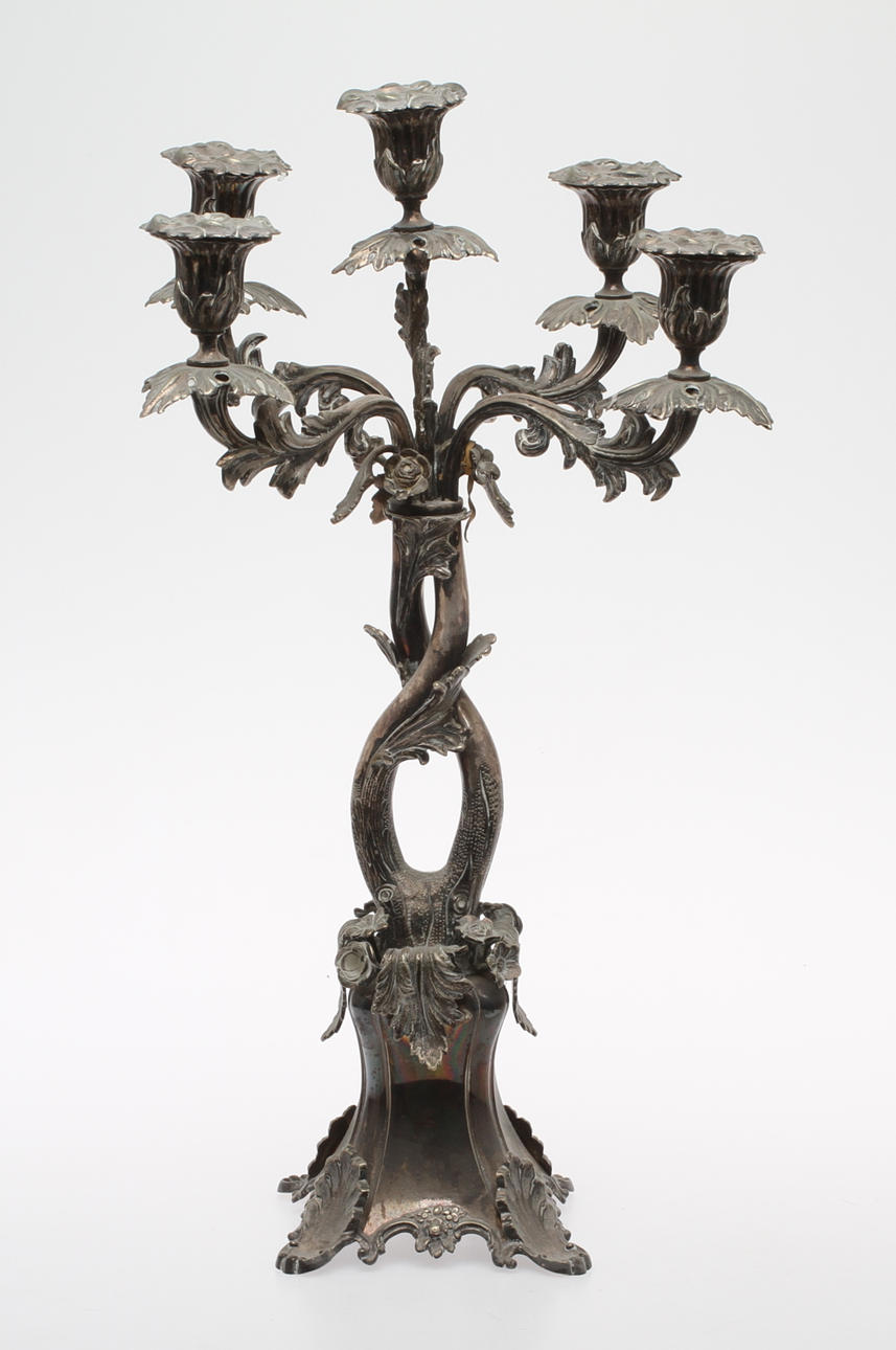 KANDELABER, nysilver, nyrokoko, AG Dufva, Stockholm, 1800-talets slut.