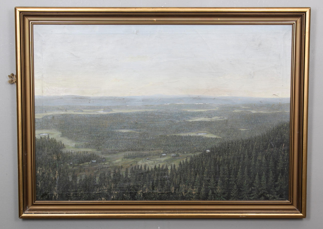 H.J ELGGREN. Olja på duk, "motiv från Limedsforsen" signerad och daterad 1917.