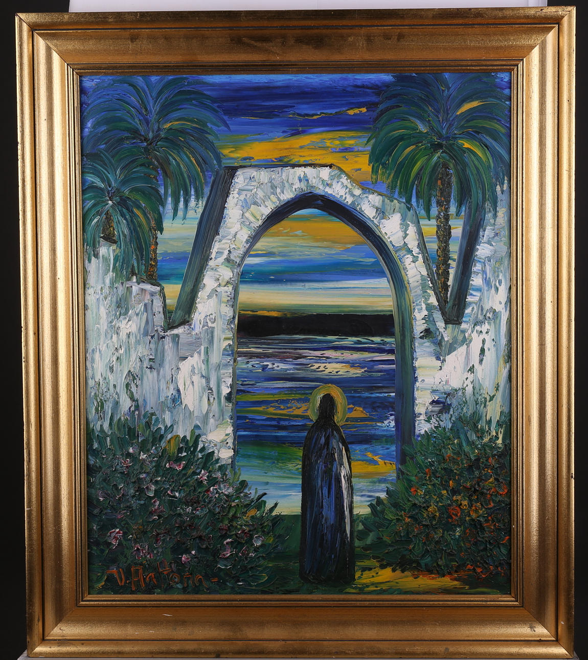 VEIKKO AALTONA. "Jag är vägen, sanningen och livet!". Olja på duk, signerad.