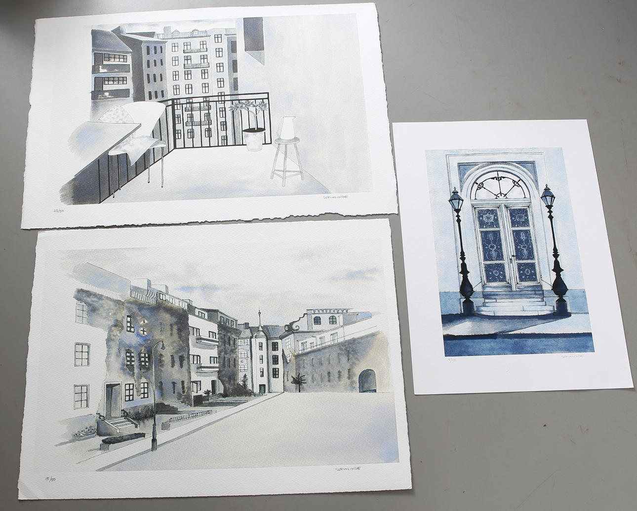 SOFIA LINDE. 3 pcs. lithographs, signed and numbered.