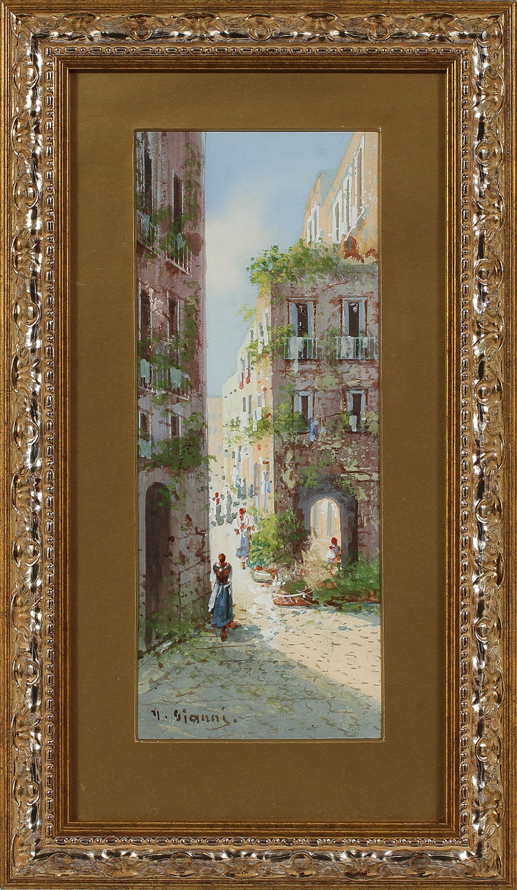 GIANNI. Akvareller, 2 st pendanger, signerade.