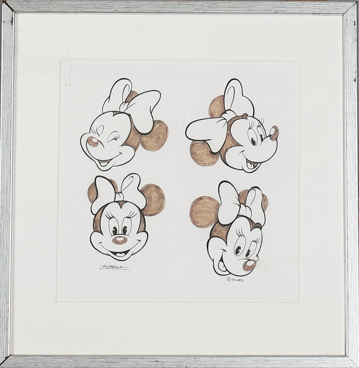 EINAR LAGERWALL. Musse Pigg och Mimmi Pigg (2). Blandteknik. Signerad Lagerwall.