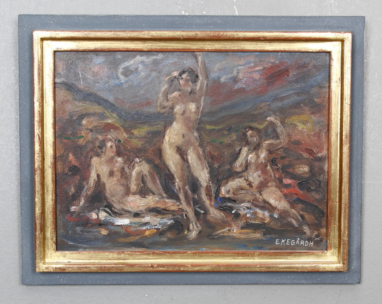 HANS EKEGÅRDH. Tre gracer, olja på pannå, signerad.