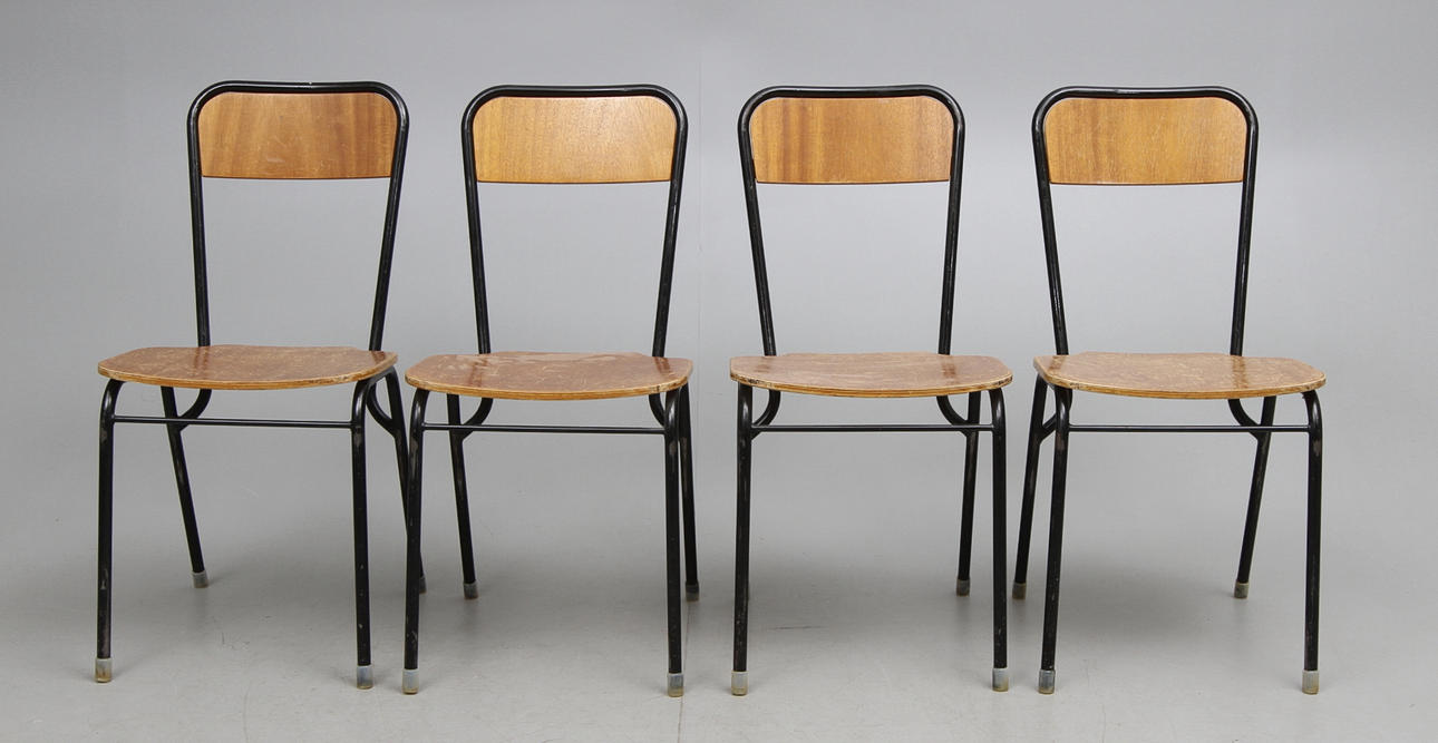 CHAIRS, 4 pcs, industrial design, stackable, Walking Horses Mechanical, 1950s / 60s.