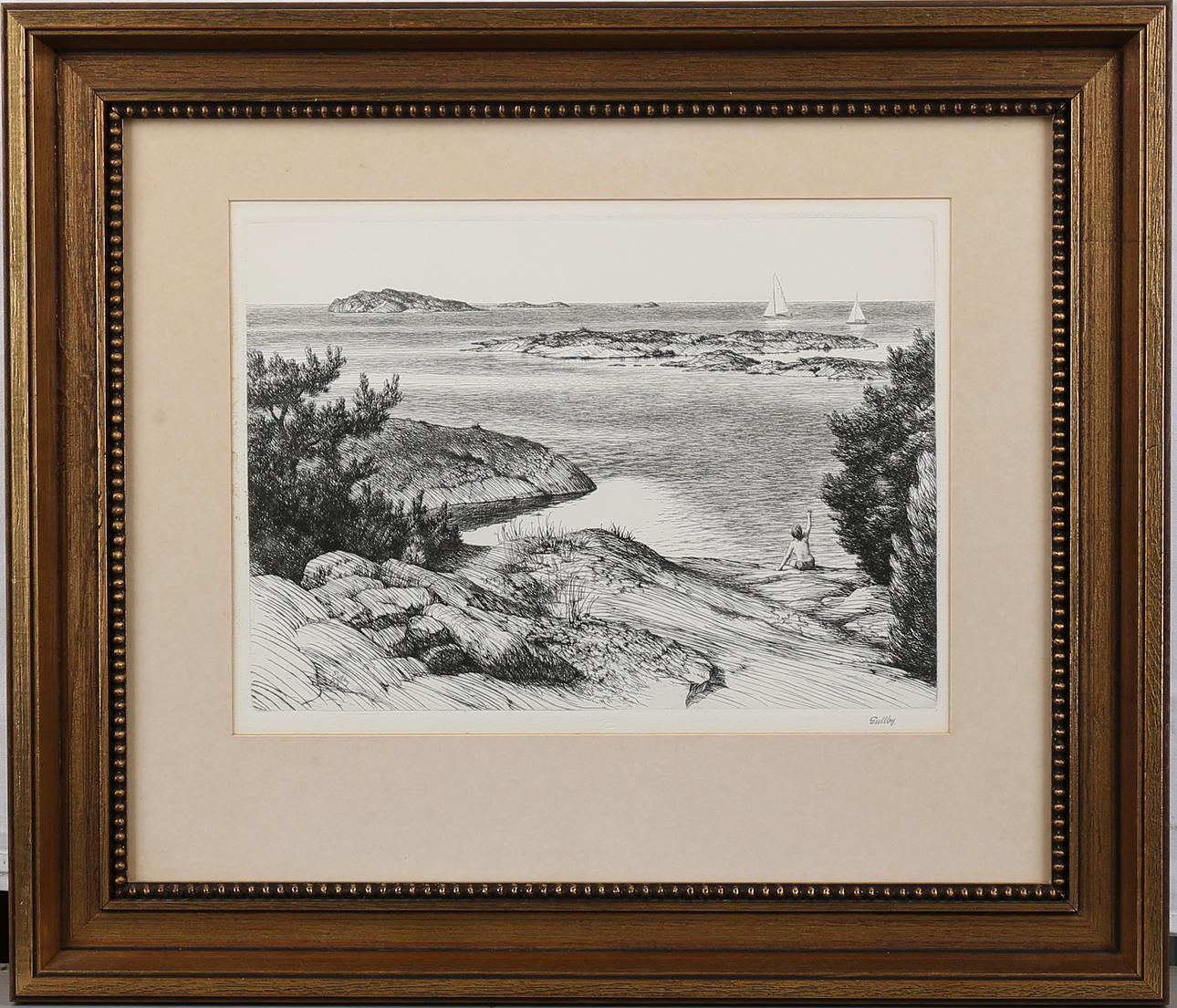 FOLKE GULLBY. Skärgårdsmotiv. Etsning, signerad och daterad 73.