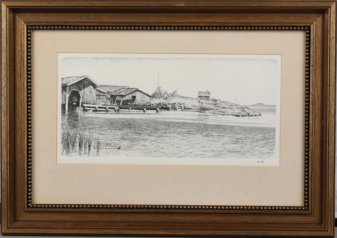 FOLKE GULLBY. Skärgårdsmotiv. Etsning, signerad och daterad 73.