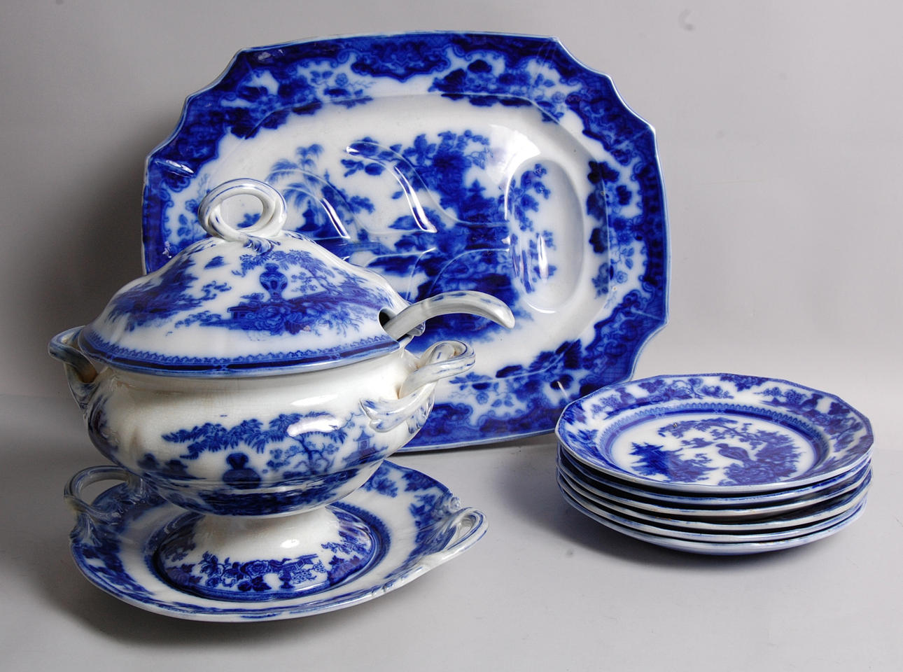 SERVISDELAR, 10 delar, " Flytande blått ", England 1800-tal.