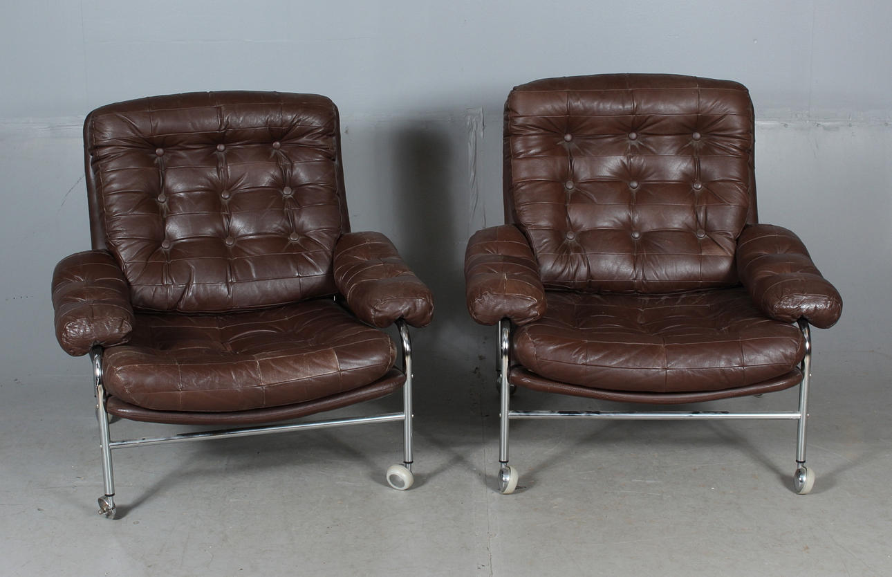 LÆNESTOL, med hjul, 1 par, læder.