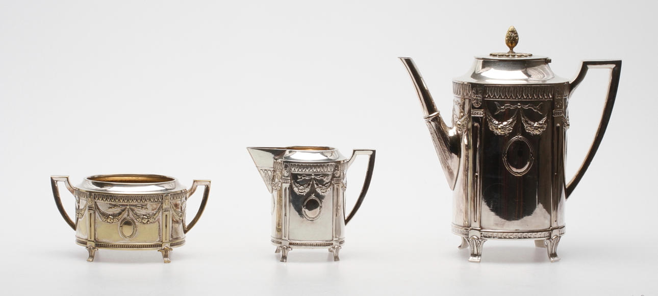 KAFFESERVIS, 3 delar, nysilver, Bernard Hertz, gustaviansk stil.