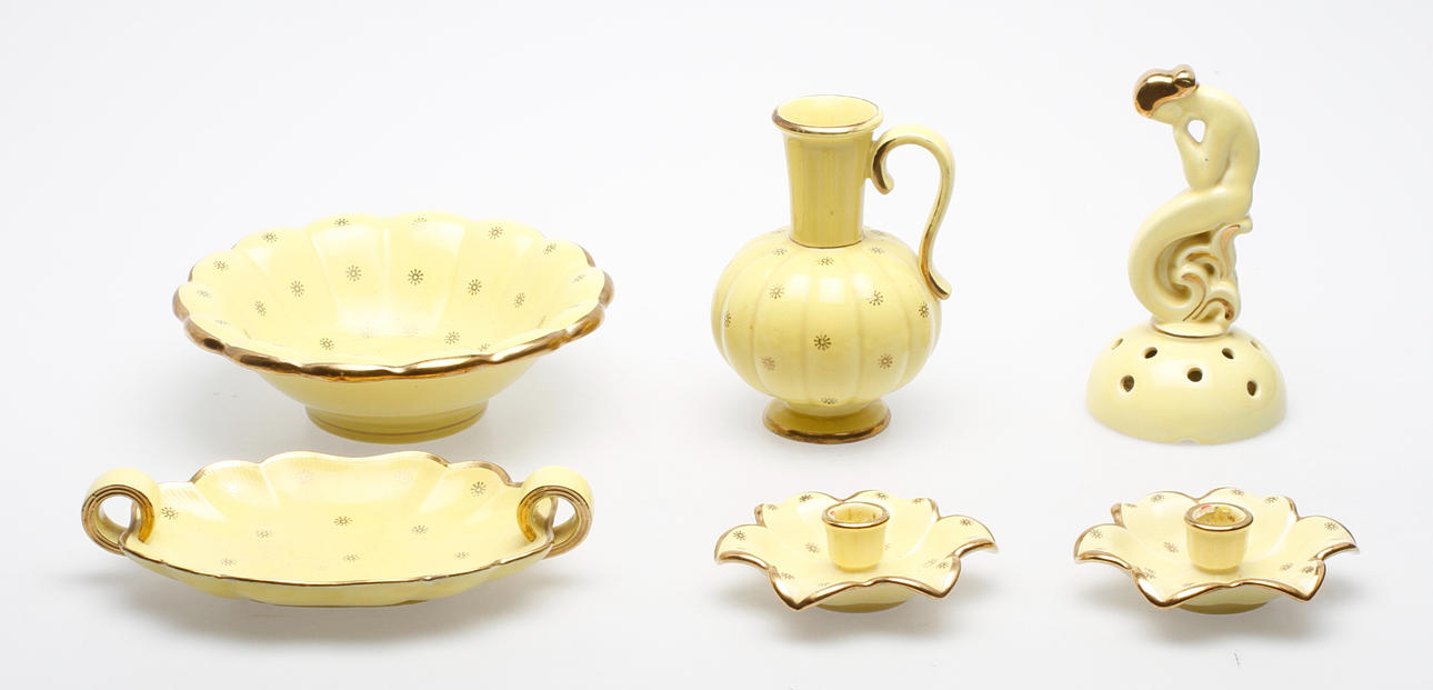 KERAMIKFÖREMÅL, 5 delar, Gefle, 1900-tal.