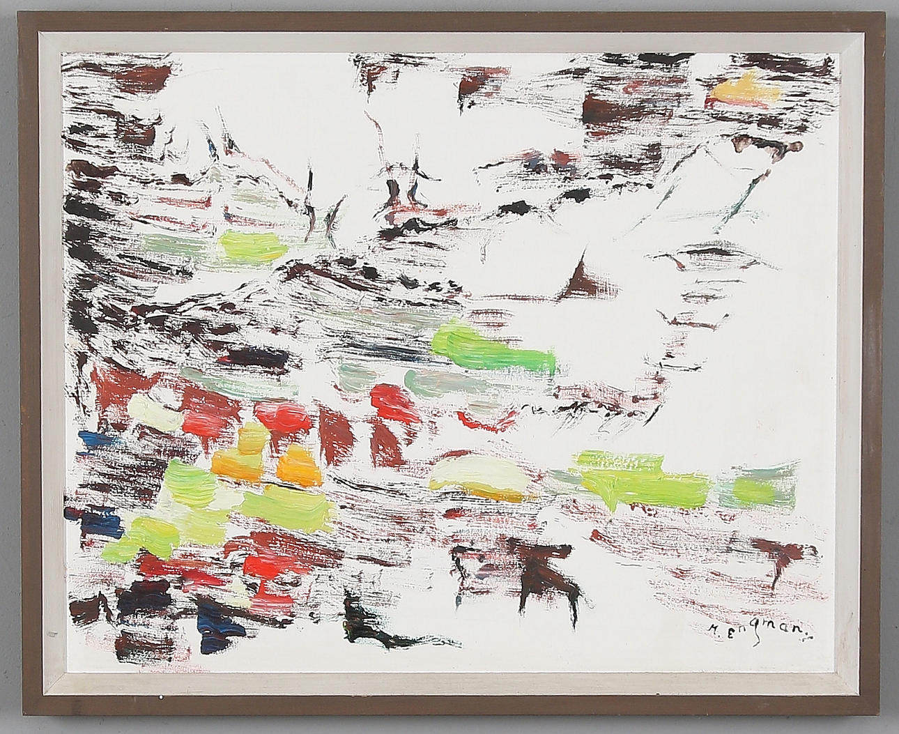 KLAS ENGMAN. Composition, oil on Board, signed.