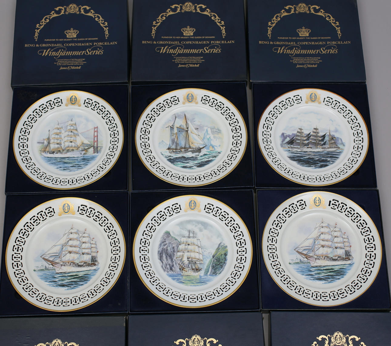 PARTI PORSLINTALLRIKAR (6) Windjammer Series. Bing&Gröndahl.