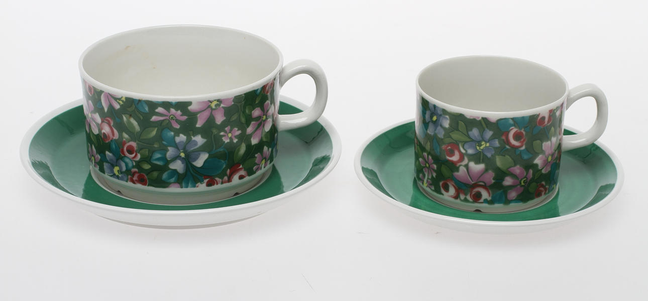 TE- och KAFFESERVISDELAR, 20 delar, "Grön Flox" Gefle. 1900-talets senare hälft.