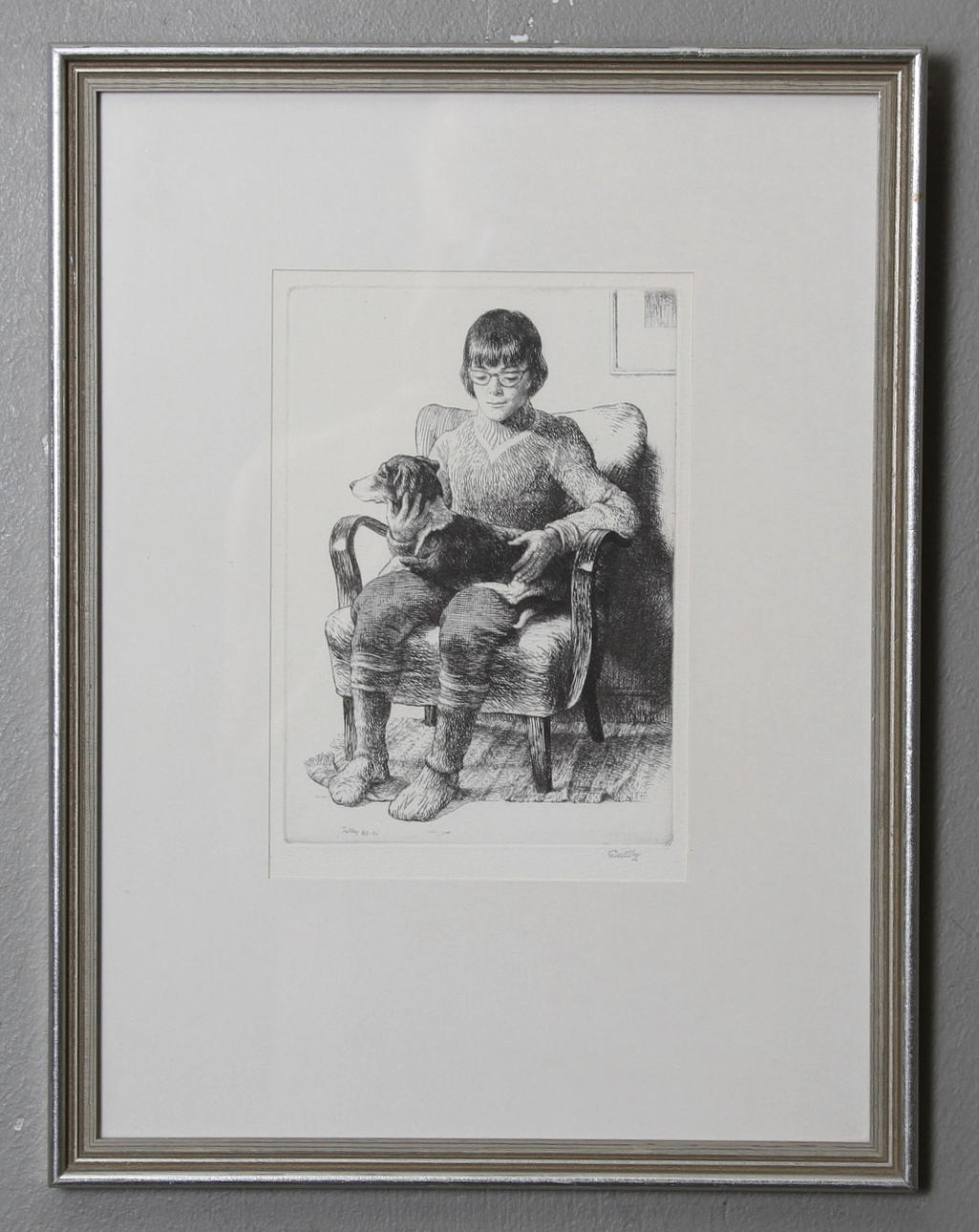 FOLKE GULLBY. etsning, "Susanne och Tossy", signerad.