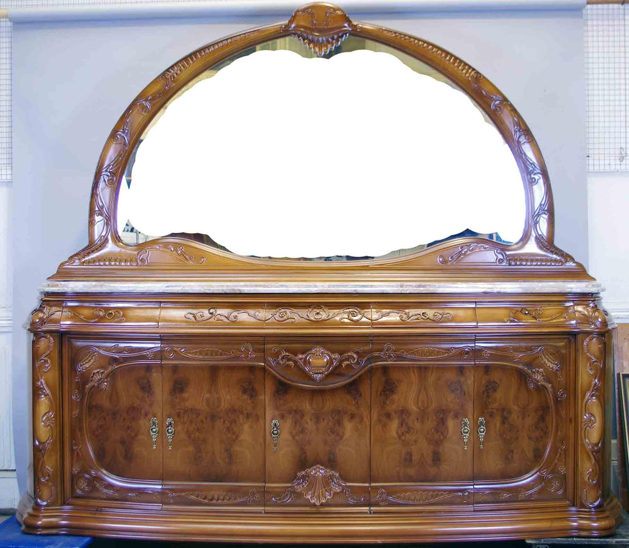 SKÄNK MED SPEGELÖVERDEL, mahogny med marmorskiva.