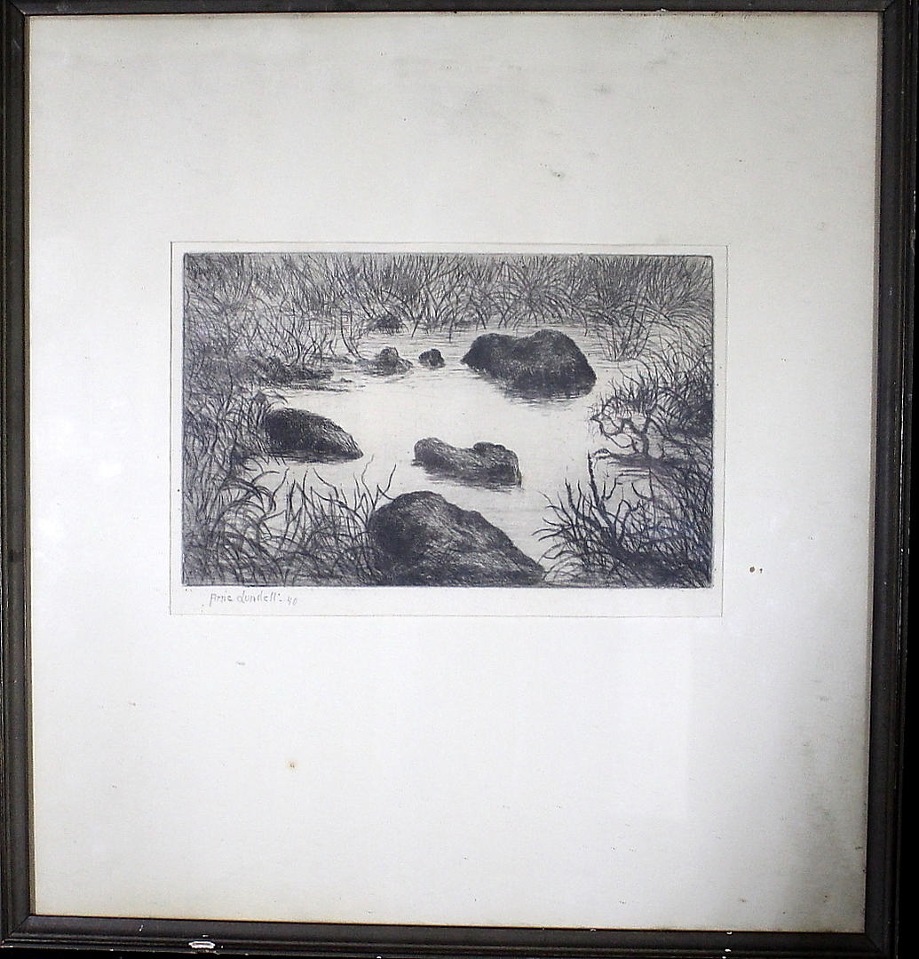 CARL ARNE LUNDELL. Copper engraving, Otters, signed/dated 40.
