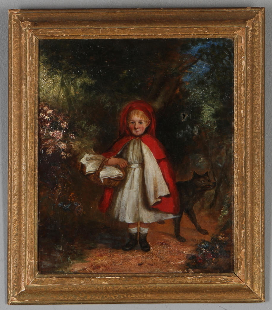 OKÄND KONSTNÄR. "Rödluvan och Vargen", olja på duk, 1800-tal.