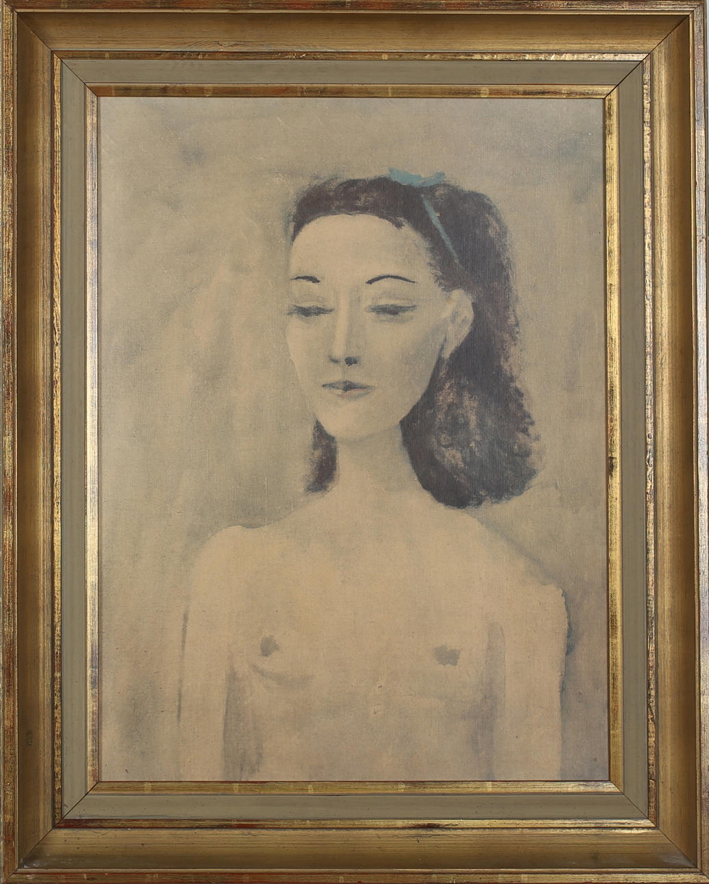 PABLO PICASSO. EFTER. Porträtt av hustrun. Uppklistrat offsettryck. Osignerad.