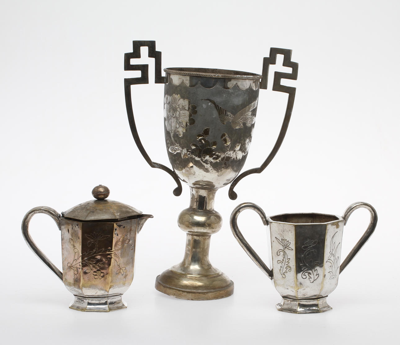 POKAL, VAS, TEKANNA, nysilver, Kina.