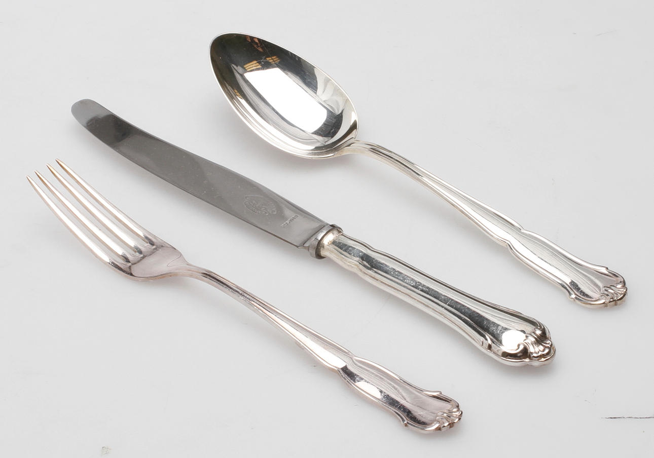 BESTICK, nysilver, 36 delar, "Drottning Viktoria" CG Hallberg, Stockholm.