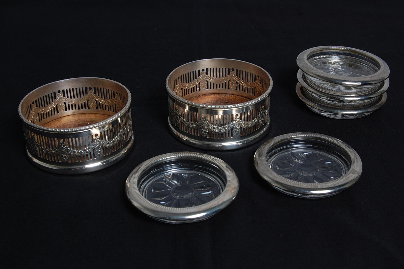 COASTER, FLASKUNDERLÄGG, 7 delar, nysilver.