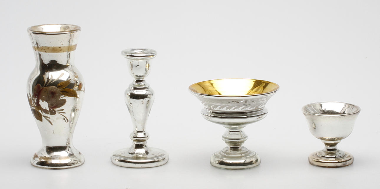 VAS, LJUSSTAKE, SKÅLAR, 4 delar, fattigmanssilver.