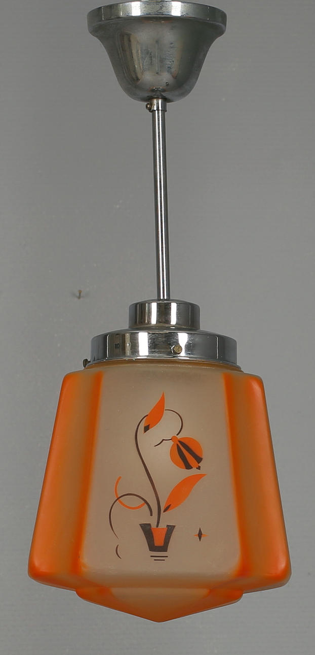 TAKLAMPA i färgat glas, 1940/50-tal.