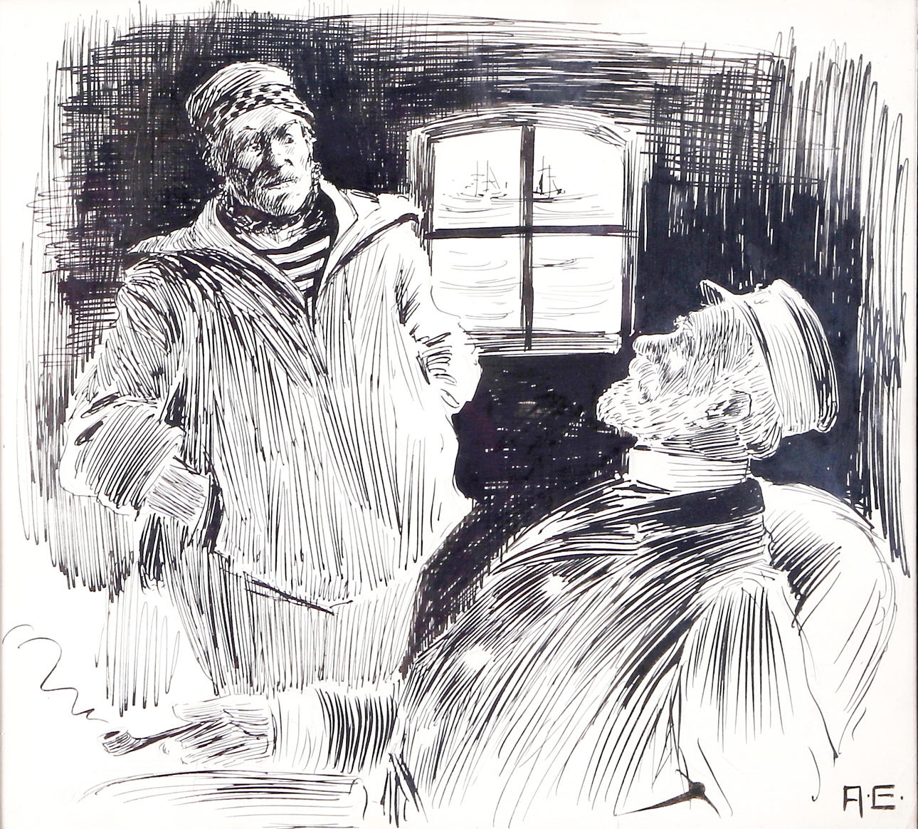 ALBERT ENGSTRÖM. Teckning, signerad.