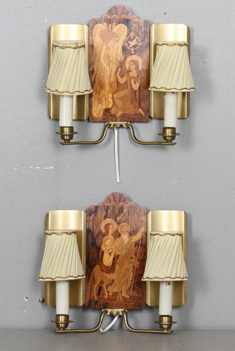 LAMPETTER, ett par, troligen Mjölby Intarsia 1930/40-tal.