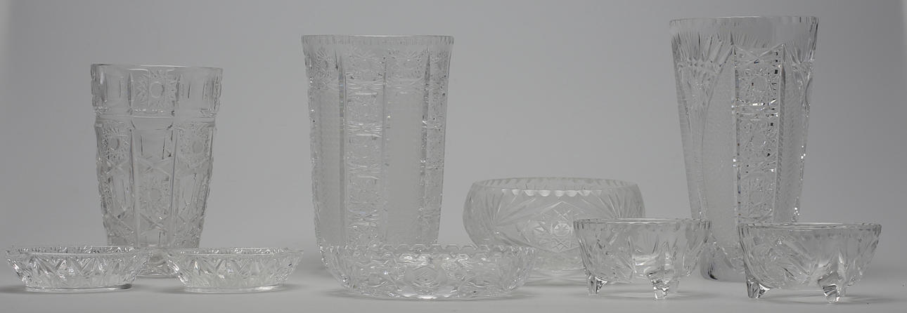 PARTI KRISTALL VASER (9). 1910/30-tal.