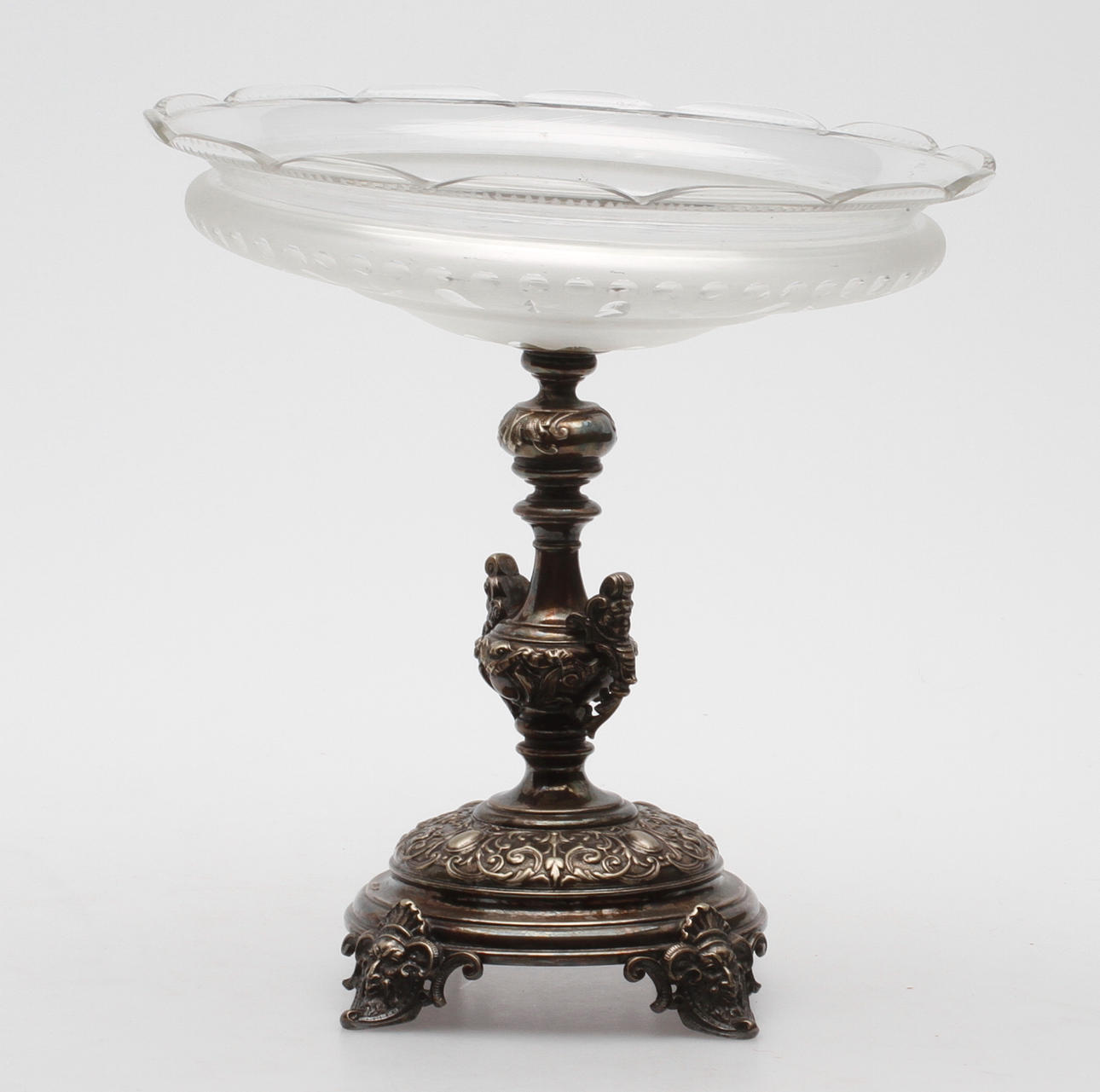 SKÅL på FOT, glas/nysilver, sent 1800-tal.