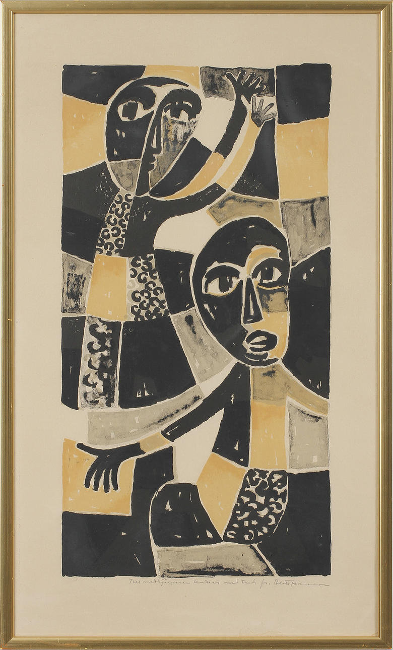 BERTA HANSSON. The faces. Color lithograph. Signed.